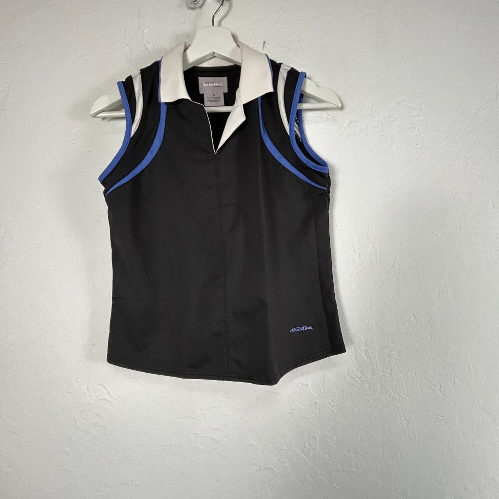 Bolle Sport Womens Sleeveless Golf Polo Shirt Small Black with White Blue Trim